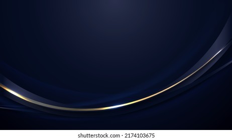 Banner web template abstract blue and golden curved lines overlapping layer design on dark blue background luxury style. Vector illustration