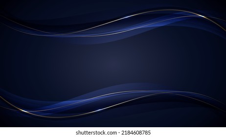 Banner web template abstract blue and golden wave curved lines overlapping layer design on dark blue background luxury style. Vector illustration