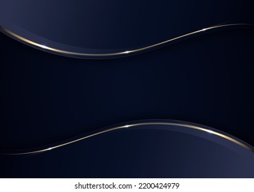 Banner web template abstract blue and golden wave curved lines overlapping layer design on dark blue background luxury style. Vector illustration
