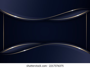 Banner-Webvorlage abstrakte blaue und goldwinklige Linien überlappend Schicht mit goldenem Rahmen Design auf dunkelblauem Hintergrund luxuriösen Stil. Vektorgrafik