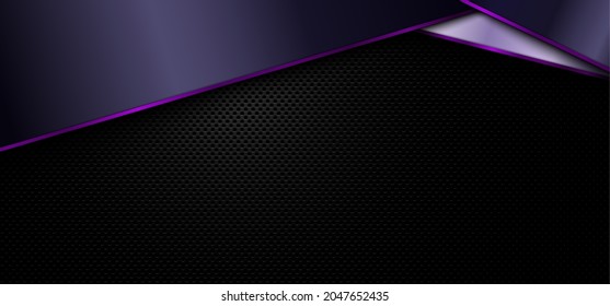 Plantilla de telaraña abstracta rayas geométricas púrpura y luz brillante sobre fondo negro y textura. Ilustración del vector