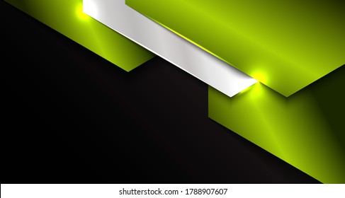 Banner-Web-Vorlage abstrakt grün und silbermetall metallische geometrische überlappende Schicht auf schwarzem Hintergrund. Technologie-Stil. Vektorgrafik