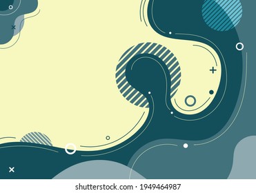 Banner Web Template Abstract Green Organic Fluid Shape With Circle Line Pattern On Light Yellow Background. Vector Illustration