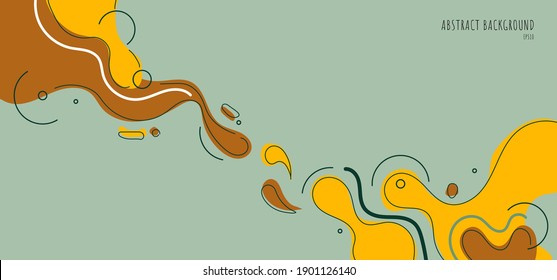 Plantilla web de pancarta forma abstracta de fluido orgánico amarillo con línea sobre fondo verde. Ilustración del vector