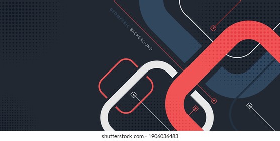 Banner web template design rounded squares geometric blue and red on black background with space for your text. Vector illustration