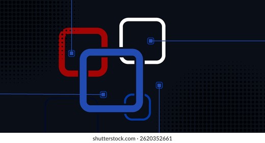 Banner web template design rounded squares geometric blue and red on black background with space for your text. Vector illustration
