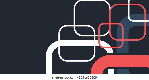 Banner web template design rounded squares geometric blue and red on black background with space for your text. eps 10