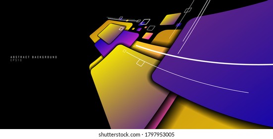 Banner web template distorted squares colorful design perspective on black background with white line on black background. Vector illustration
