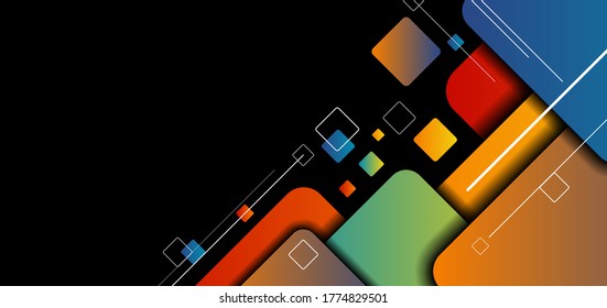 Banner web template squares colorful design on black background with white line on black background. Vector illustration