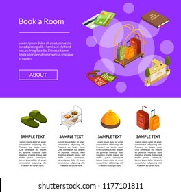 Banner web vector isometric hotel icons landing page template illustration