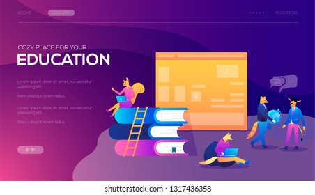Banner and website. Landing page template. Online training courses, specialization, university studies.  isometric concept of Online Education. Modern flat design
