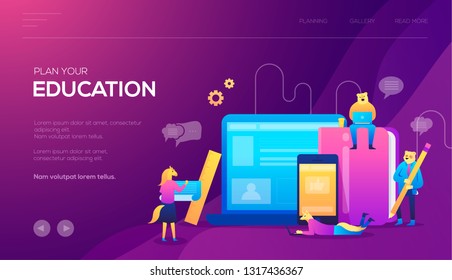 Banner and website. Landing page template. Online training courses, specialization, university studies.  isometric concept of Online Education. Modern flat design