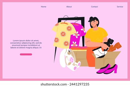 Banner or website page design for second-hand shop or flea market deals. Banner for garage sale offerings, flat vector illustration.