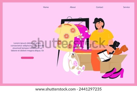 Banner or website page design for second-hand shop or flea market deals. Banner for garage sale offerings, flat vector illustration.