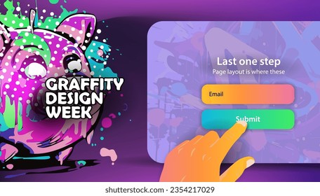 Banner for a website with a piggy bank in graffiti style. Vector banner