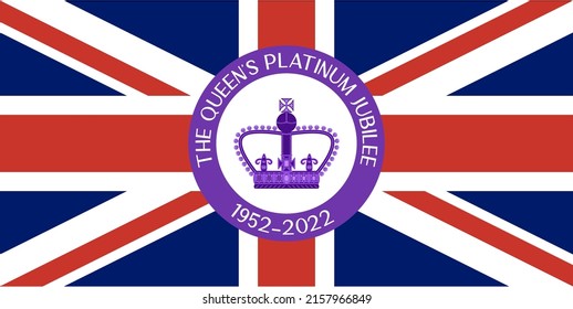 Banner for website with The Queens Platinum Jubilee icon. 70th anniversary throne celebration in England. Bunting purple vector graphic.