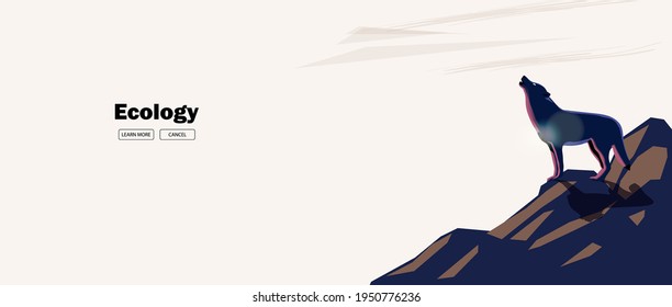 A banner for a website. Wild wolf on the rock. Vector banner