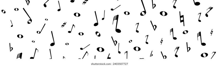 A banner in a white background filled with black isolated musical notes