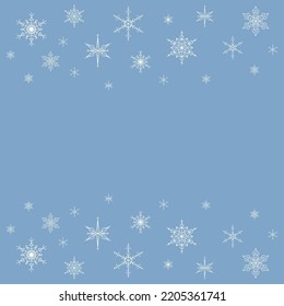 Banner with white snowflakes on the edges on a blue background. vector illustration