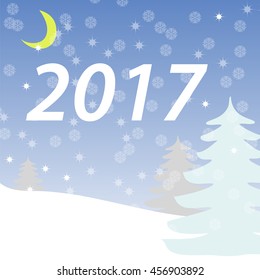 The banner winter. Greeting card winter forest. New year. Snowflakes, night sky vector illustration. Background winter landscape