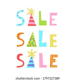 Banner for the winter holidays. Modern geometric typographic design,  Christmas tree, party hat. Vector illustration.