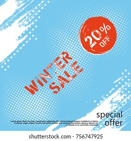 Banner Winter Sale pattern on a abstract blue background. Vector illustration