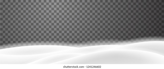Banner with winter snowy landscape on transparent backdrop for seasonal, Christmas and New Year design. Vector background.
