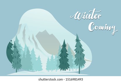 banner winter vector, winter,The mountains in winter are covered with snow vector style