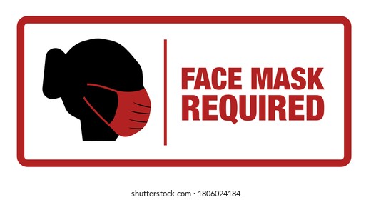 Banner with woman wearing a surgical mask and the text face mask required.