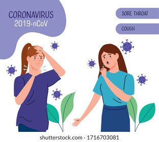 banner with women sick of coronavirus 2019 ncov vector illustration design