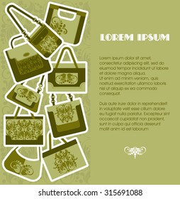 Banner with women's handbags. Ideal for presentations, advertising. Vector illustration in flat retro style