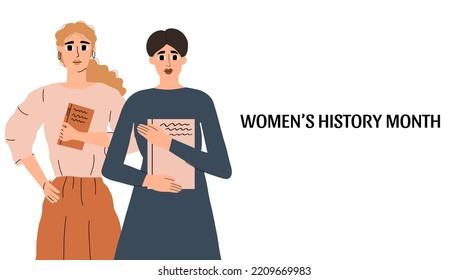 Banner for Women's History Month. Vector illustration in hand drawn style