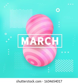 Banner of Women's International Day. 8 March celebration card. Abstract background with 3d sphere.