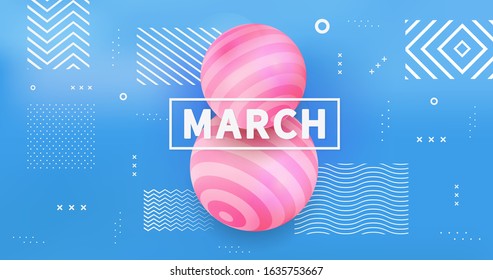 Banner of Women's International Day. 8 March celebration card. Abstract background with 3d sphere.