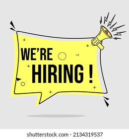 banner with the words we're hiring, with a yellow memphis style background. suitable for advertising posters