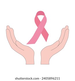 The banner of the World Cancer Day. Hands holding the information tape. It can be used for posters, posters, as a background or design
