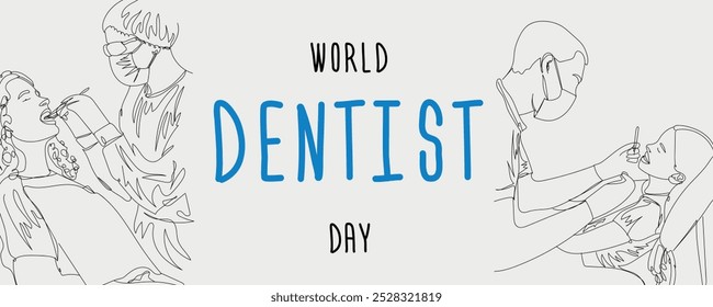 Banner para o Dia Mundial do Dentista com médicos e pacientes