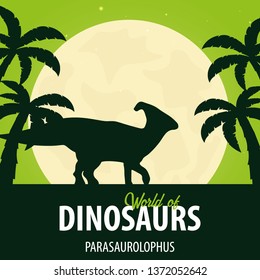 Banner World of dinosaurs. Prehistoric world. Parasaurolophus. Cretaceous period