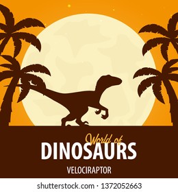 Banner World of dinosaurs. Prehistoric world. Velociraptor. Cretaceous period