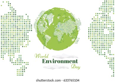Banner world environment day with world map. Flat vector illustration EPS 10