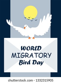 Banner for world migratory bird day. Postal pigeon.Suitable for Greeting Card, Poster and Banner. 