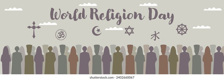 Banner for World Religion Day with silhouettes of many different