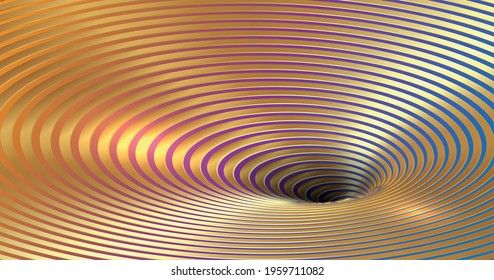 Banner Wormhole Optical Illusion, Geometric fashion colorful and golden luxury Abstract Hypnotic Worm Hole Tunnel, Abstract Twisted Vector Illusion 3D shiny Gold Optical Art background 