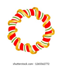 Banner wreath of new year candy with gold ribbon.