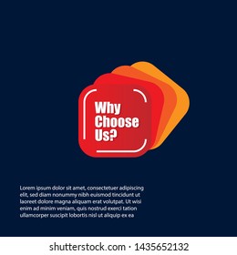 banner with writing note showing Why Choose Us question.red color.Business concept.can be used for choosing our brand.