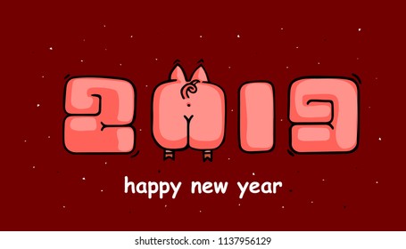 Banner in the year of the pig. 2019 New Year. Vector, Illustrations 
