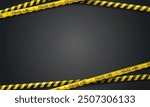 Banner with yellow caution tapes. Security line on black background. Crime scene barrier tape. Vector illustration.