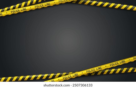 Banner with yellow caution tapes. Security line on black background. Crime scene barrier tape. Vector illustration.