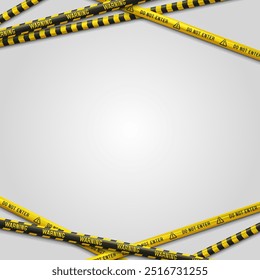 Banner with yellow caution tapes. Security line on white background. Crime scene barrier tape. Vector illustration.