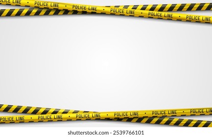 Banner with yellow caution tapes. Security line on white background. Crime scene barrier tape. Vector illustration.